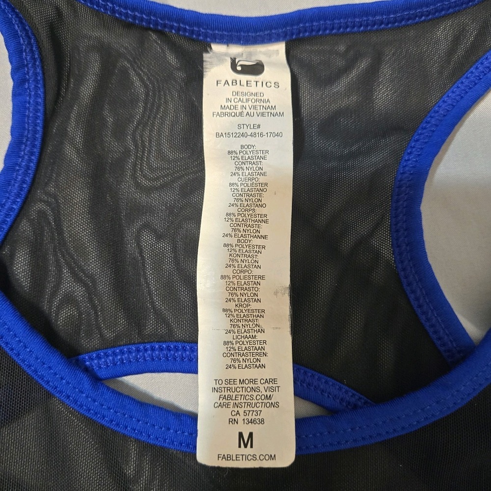 Fabletics Tropez Sports Bra Electric Blue With Black Mesh Size Medium - Picture 3 of 4